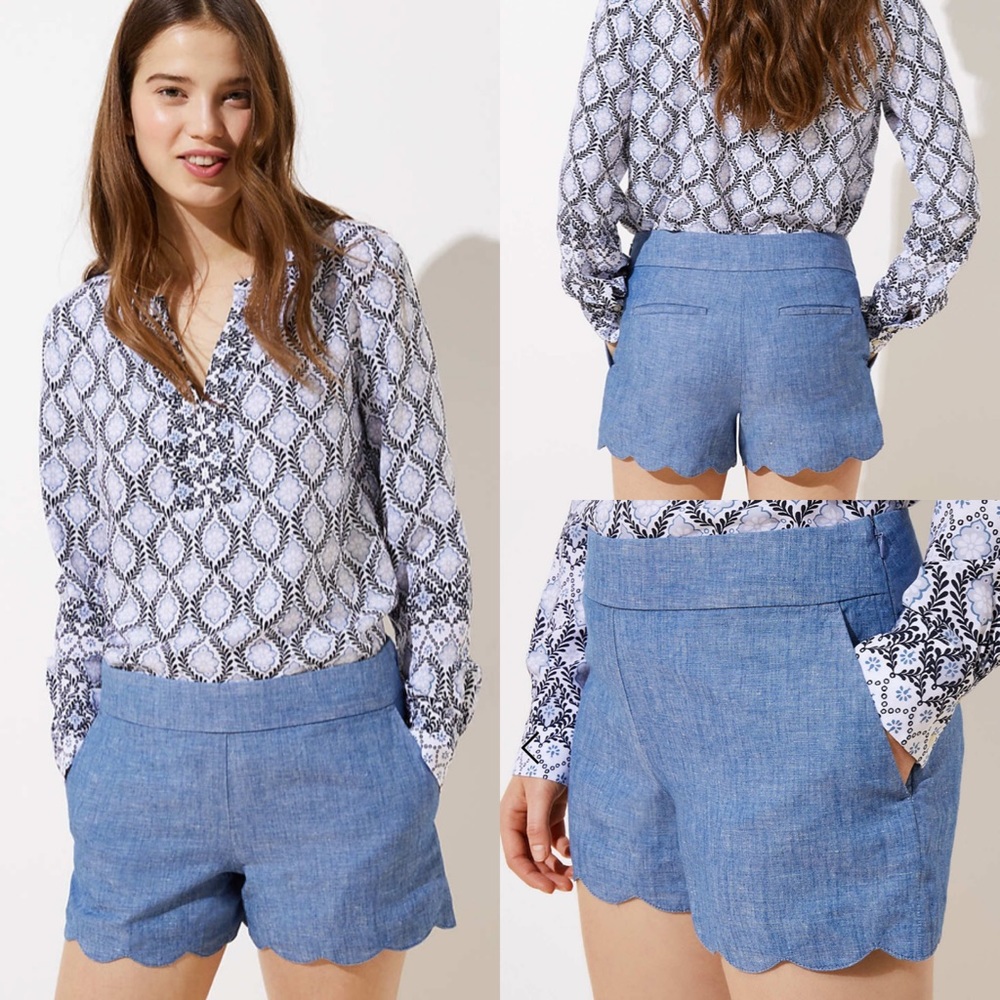 Loft Scalloped Chambray Riviera Short Size 4 NWT